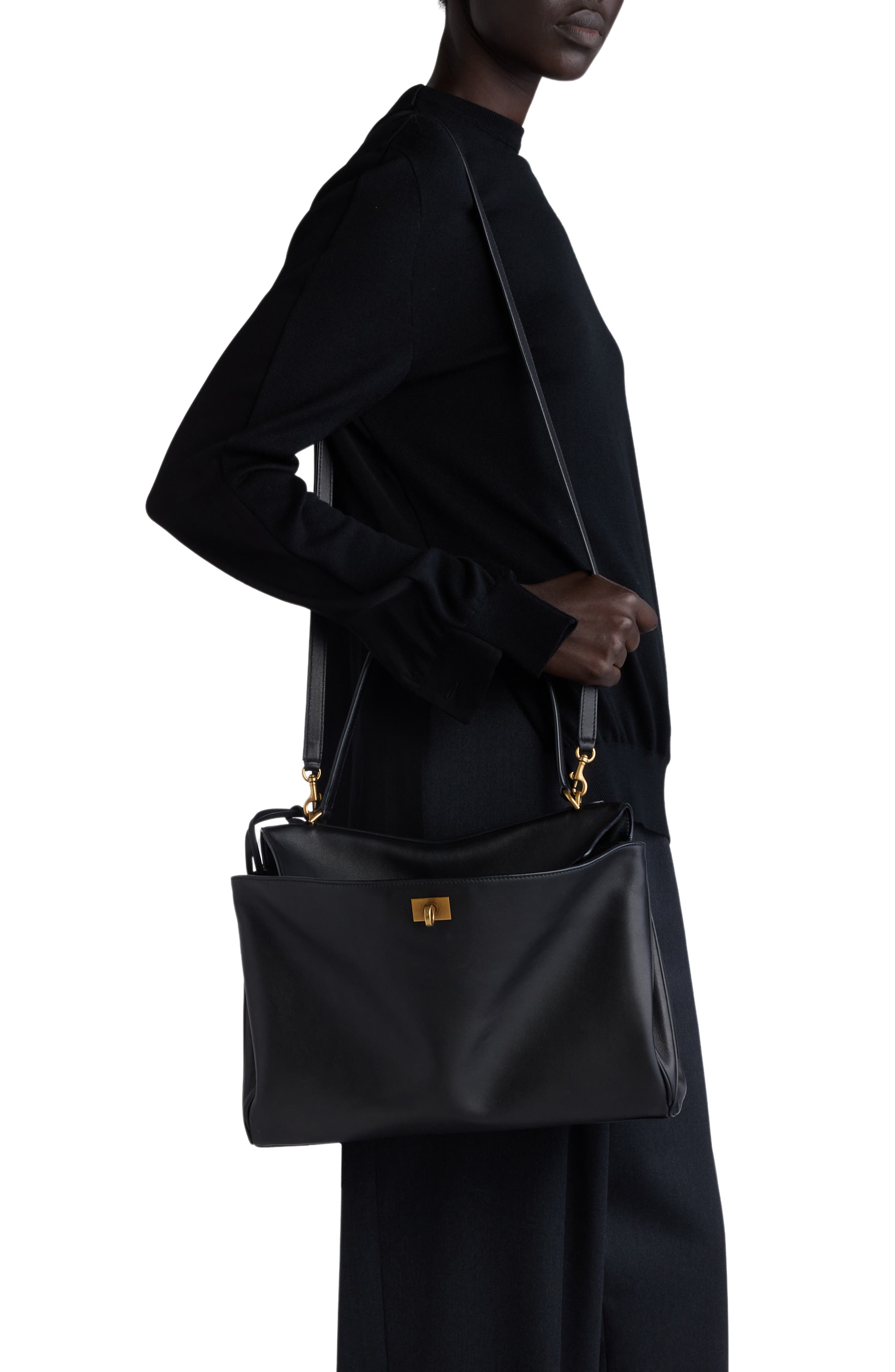 Balenciaga Medium Rodeo Leather Handbag, Alternate, color, Black