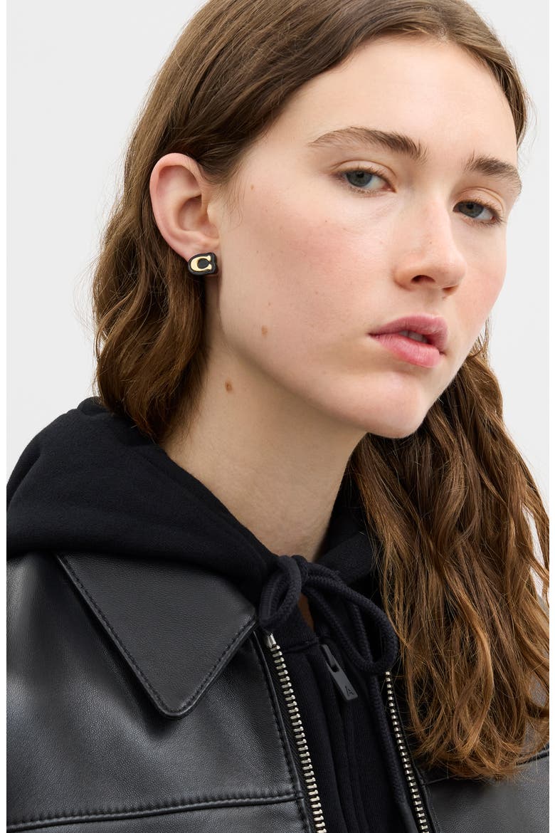 Resin C Stud Earrings, Alternate, color, BLACK