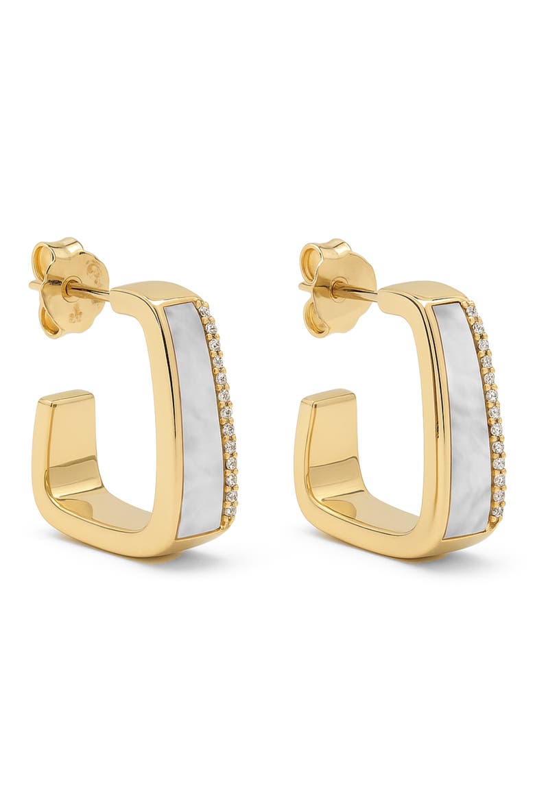 Mother-of-Pearl Angular Huggie Hoop Earrings, Main, color, GOLD