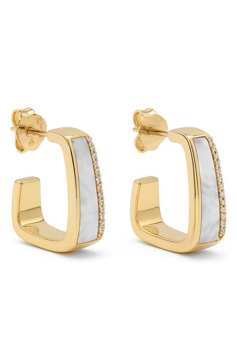 Mother-of-Pearl Angular Huggie Hoop Earrings