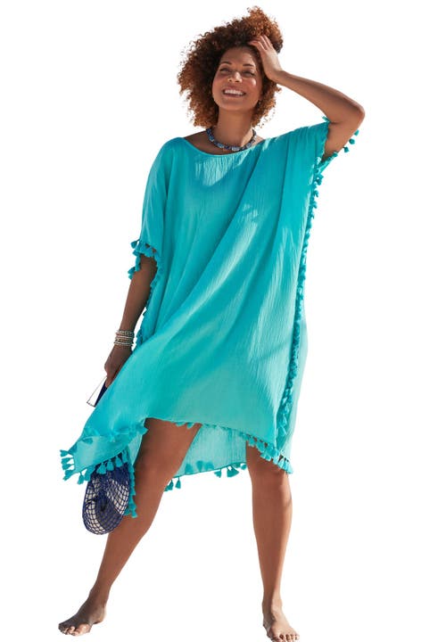 Swimsuits For All Everly Pom Pom Cover Up Tunic In Blue