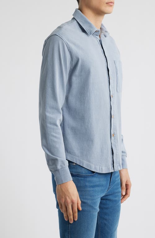 Alex Crane  Caza Rib Organic Cotton Knit Button-up Shirt In Wave