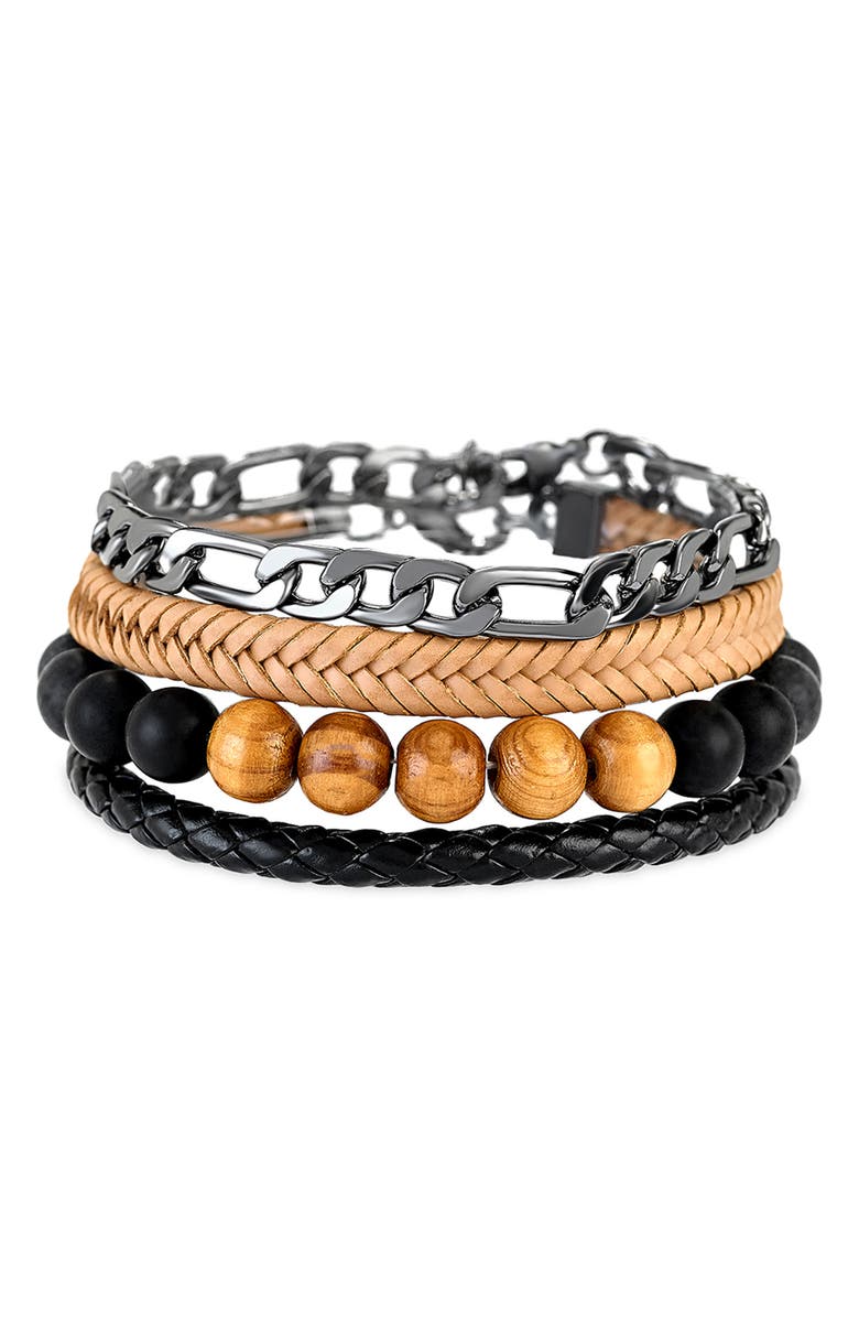 AMERICAN EXCHANGE Men's Necklace, Bracelets & Earrings Gift Set, Alternate, color, Black/ Gun/ Brown