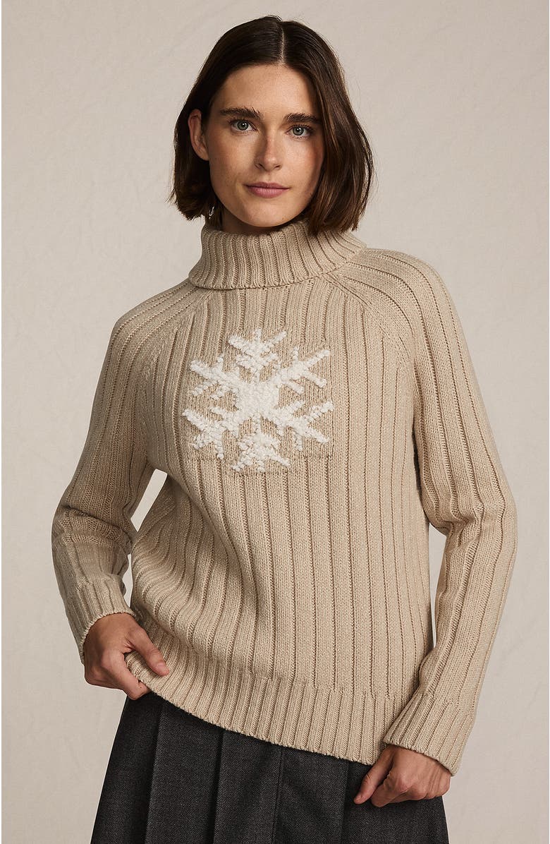 Lands' End Cozy Lofty Cable Turtleneck Sweater, Main, color, Snowflake/Champagne