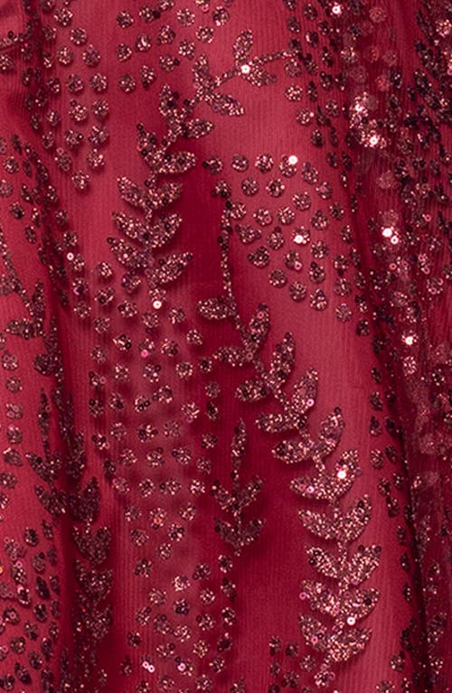 Blondie Nites Glitter Illusion Lace-up Fit & Flare Dress In Burgundy