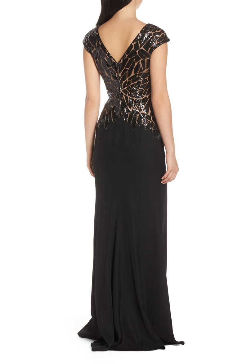 Sequin & Crepe Evening Dress, Alternate, color, BLACK/ NUDE