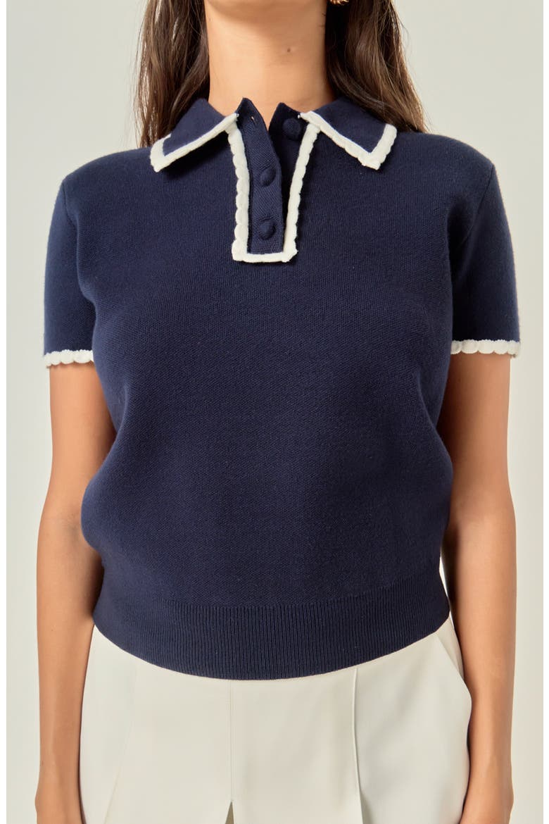 Scalloped Trim Sweater Polo, Alternate, color, NAVY/ WHITE