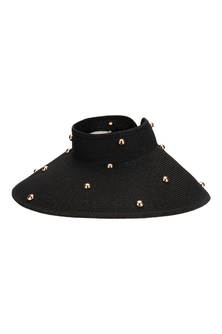 Bead Accent Packable Wide Brim Visor, Main, color, BLACK