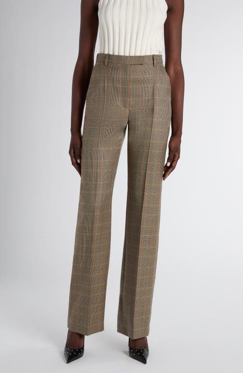 Country Glen Plaid High Waist Wool Straight Leg Pants