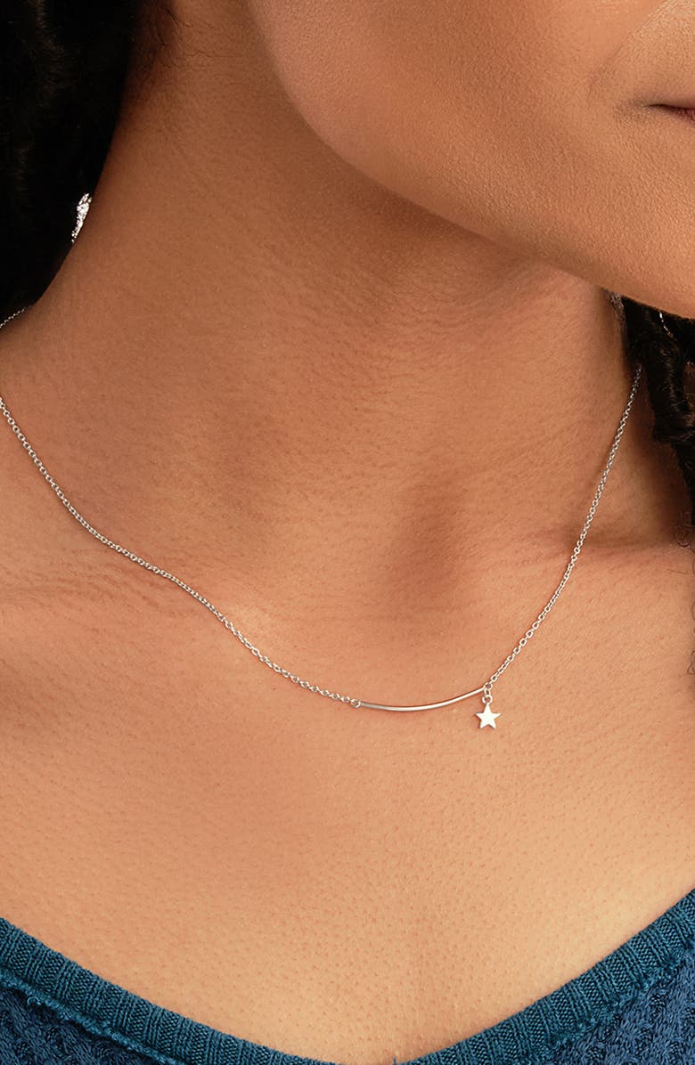 Sterling Forever Curved Bar & Star Charm Pendant Necklace, Alternate, color, Silver