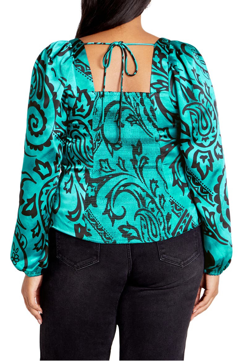 Loretta Ruched Top, Alternate, color, GREEN PRINT