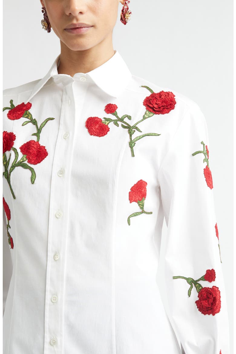 Isabella Rose Embroidered Stretch Poplin Button-Up Shirt, Alternate, color, WHITE MULTI