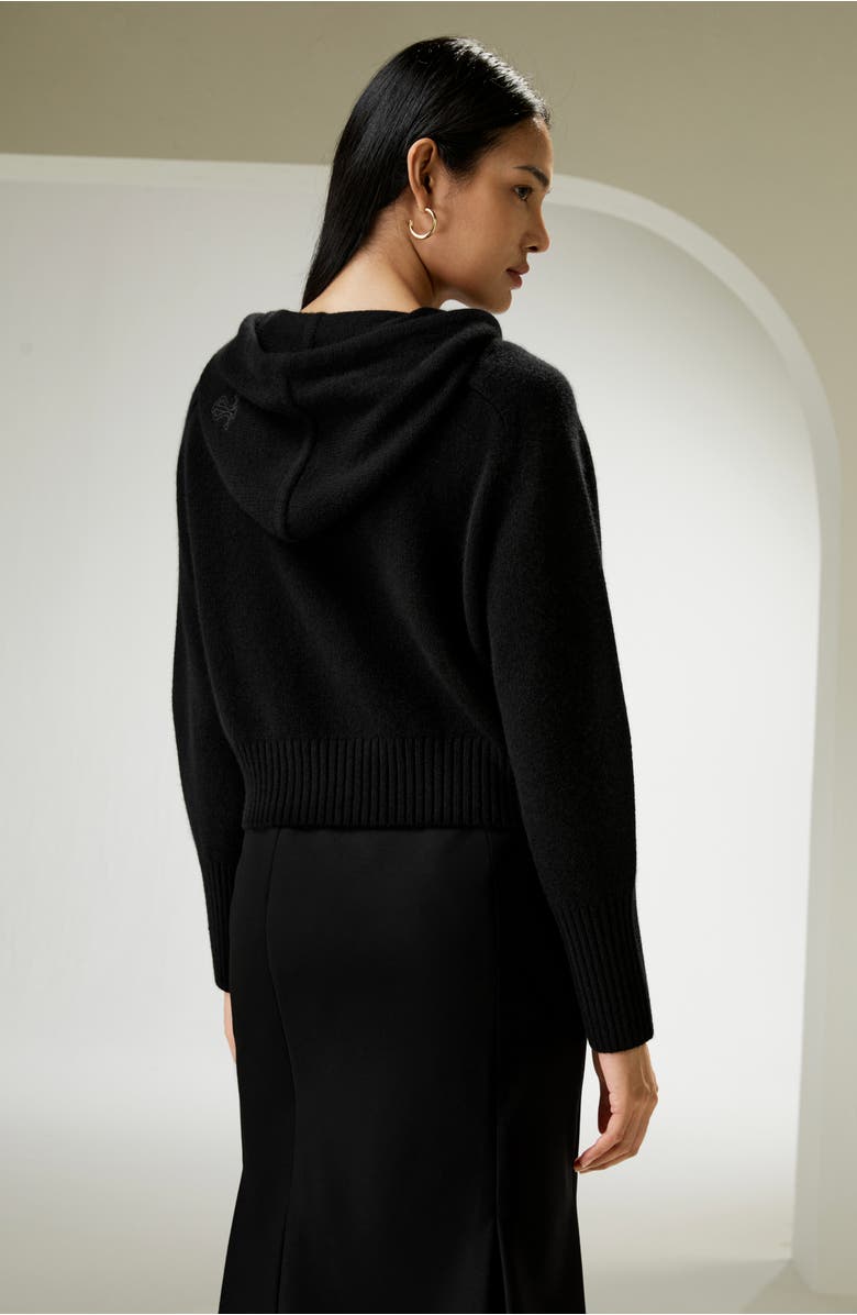 Lilysilk Short Zip-Up Wool Cashmere Hoodie, Alternate, color, Black