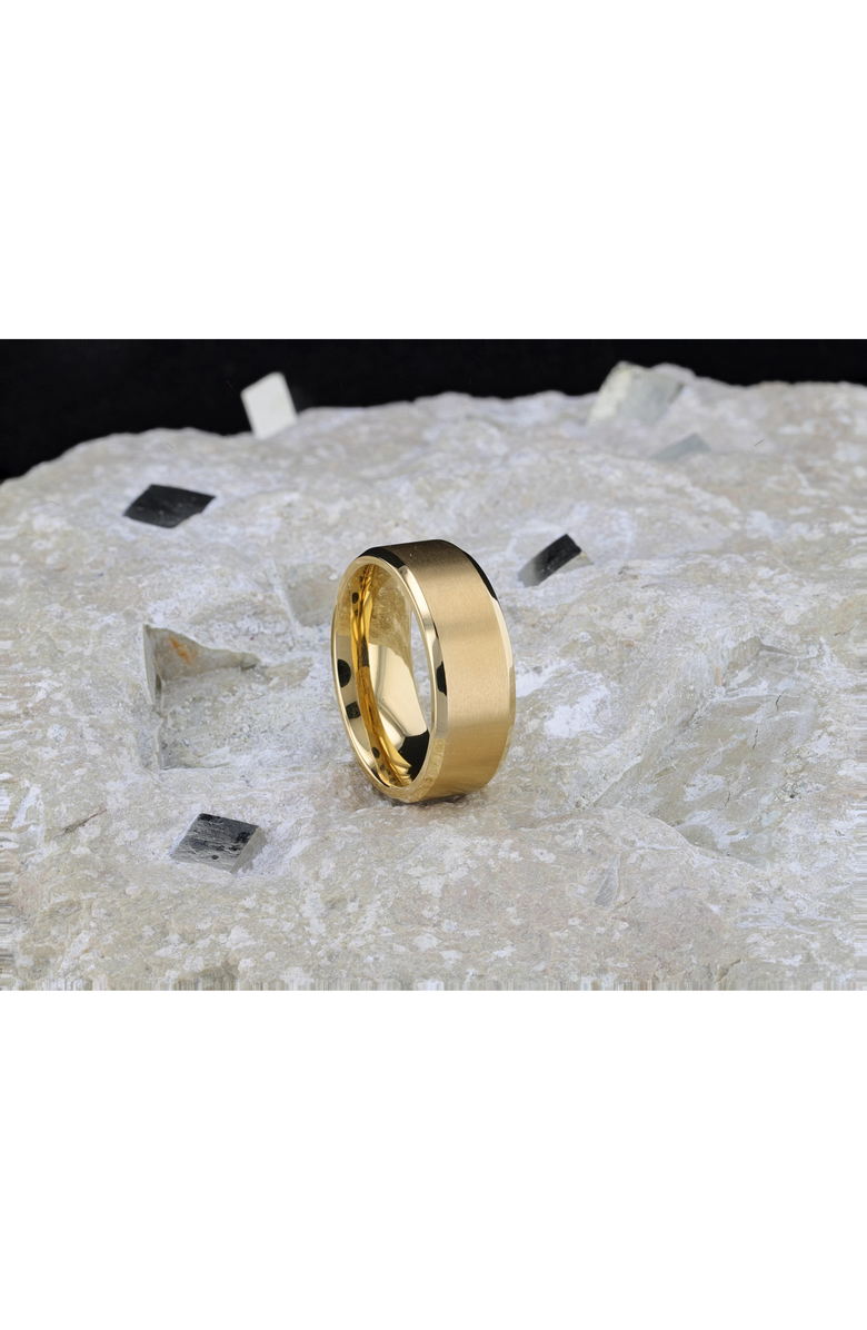 Larson Jewelers Radiate Titanium Flat Brushed Center Wedding Ring, Alternate, color, Gold