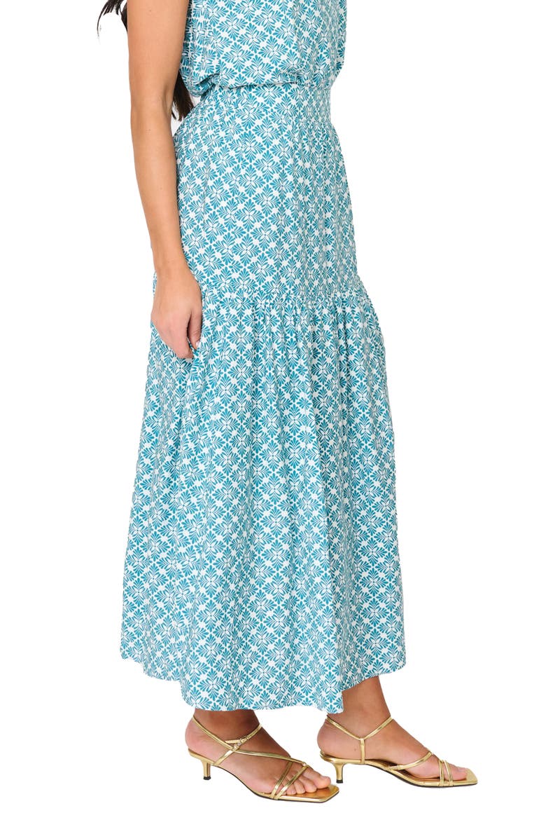 Playa Floral Tiered High Waist Maxi Skirt, Alternate, color, TEAL LEAF TILE
