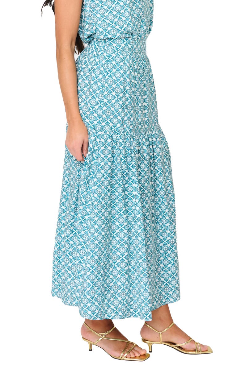 GIBSONLOOK Playa Floral Tiered High Waist Maxi Skirt, Alternate, color, Teal Leaf Tile