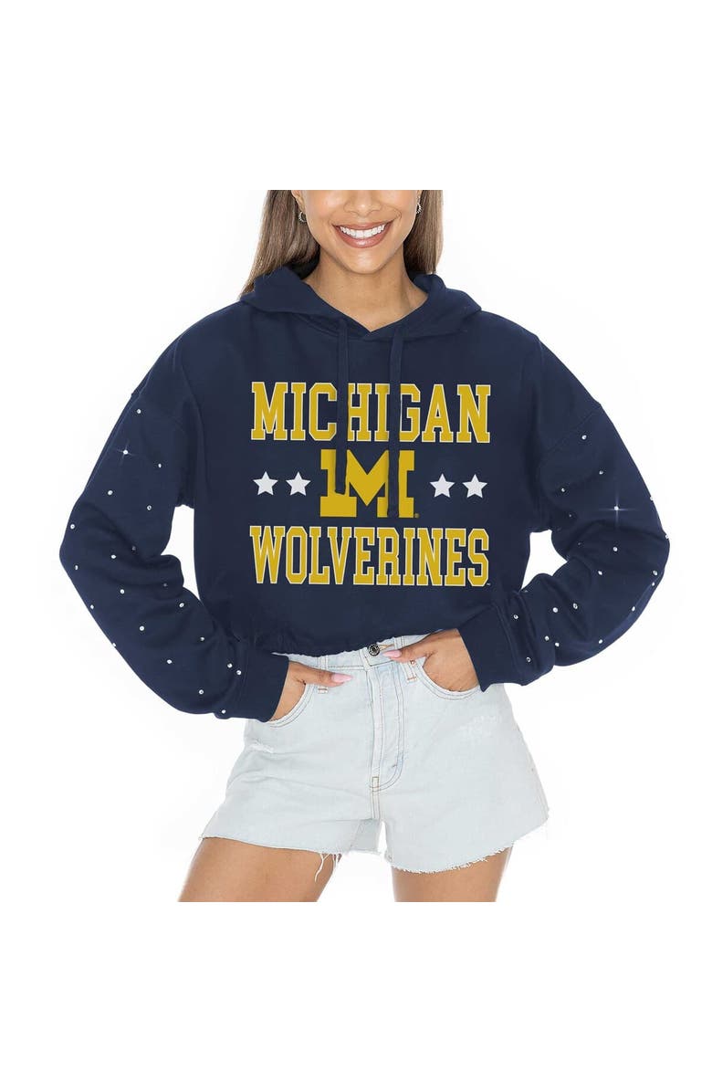 GAMEDAY COUTURE Women's Gameday Couture Navy Michigan Wolverines Can't Lose Rhinestone Cropped Pullover Hoodie, Alternate, color, Navy