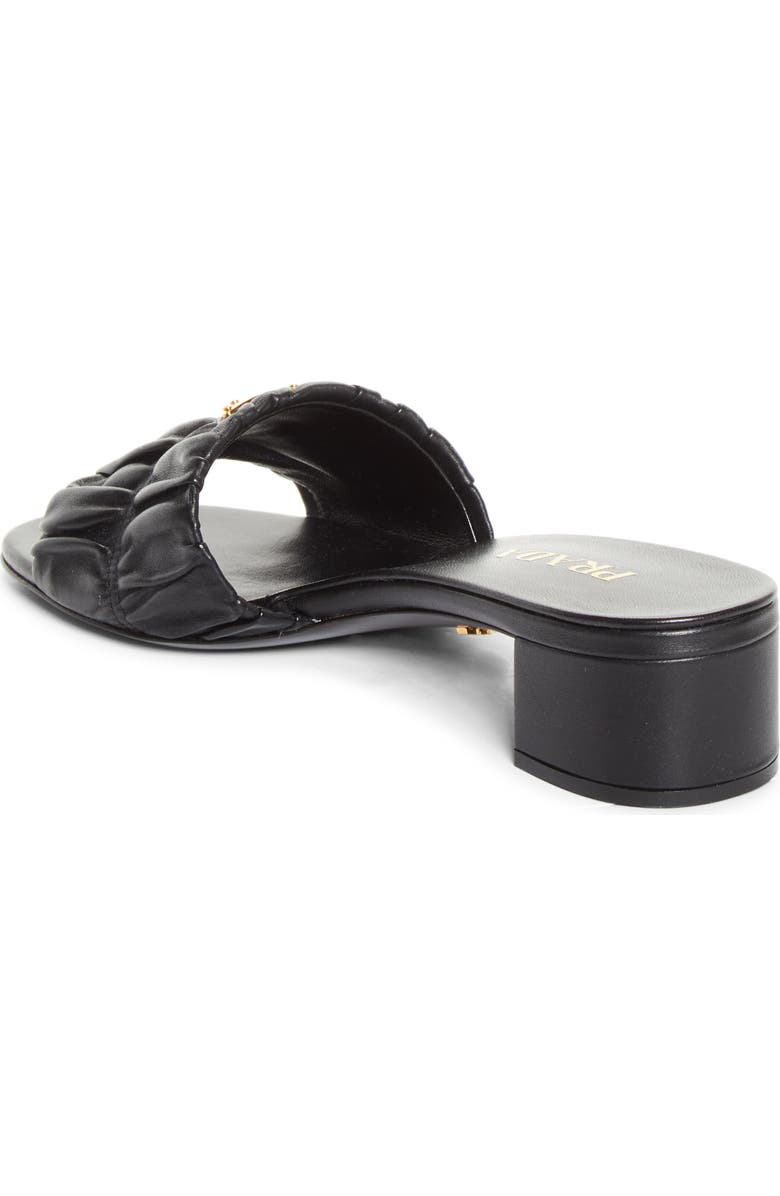 Prada Ruched Logo Sandal, Alternate, color, Nero