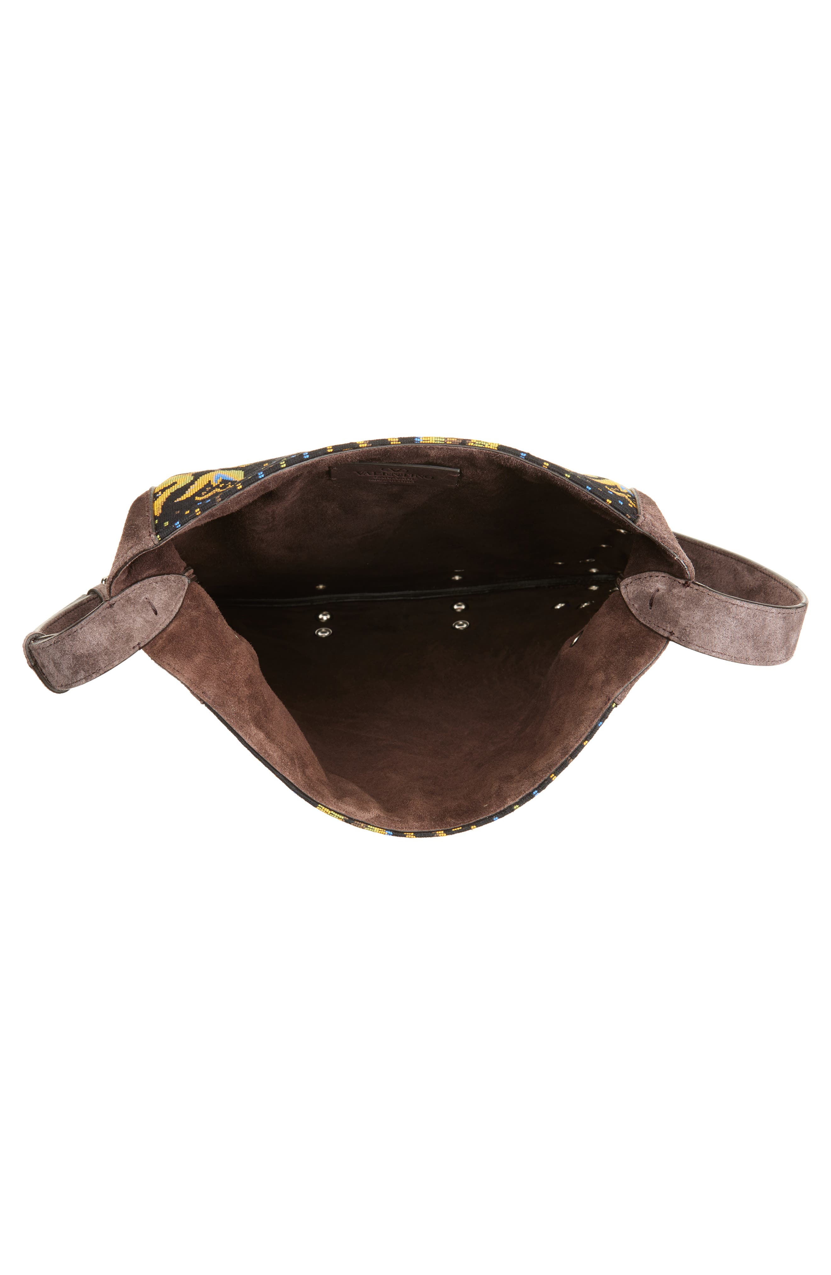 Valentino Garavani Nellcôte Fringed Leather Crossbody Bag, Alternate, color, Brown Multi