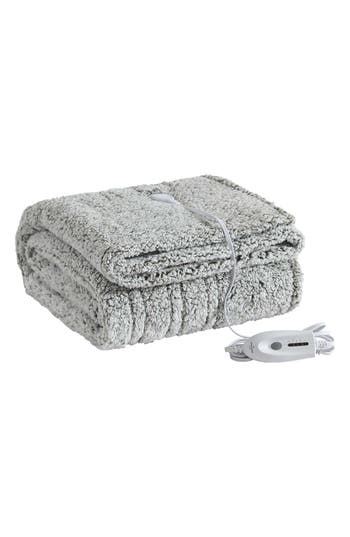 Eddie Bauer Lookout Mountain Tipped Faux Shearling Heated Blanket In Gray