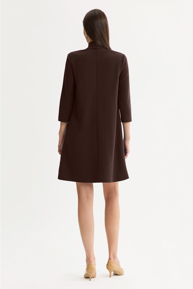 Stretch Deco Crepe Tie Neck Tent Dress, Alternate, color, Dark Umber