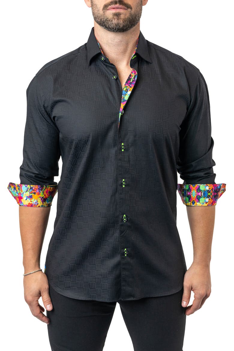 Fibonacci Lego 09 Contemporary Fit Button-Up Shirt, Main, color, BLACK
