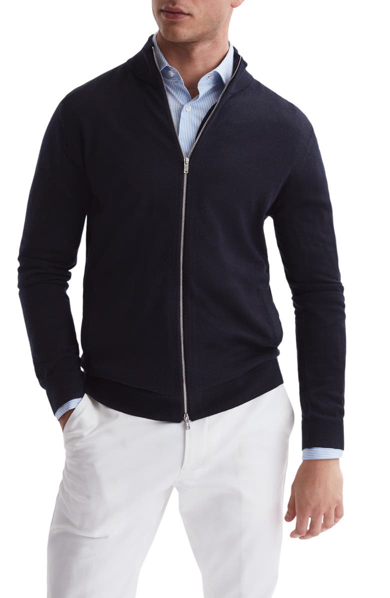 Reiss Hampshire Wool Zip Cardigan, Main, color, Navy