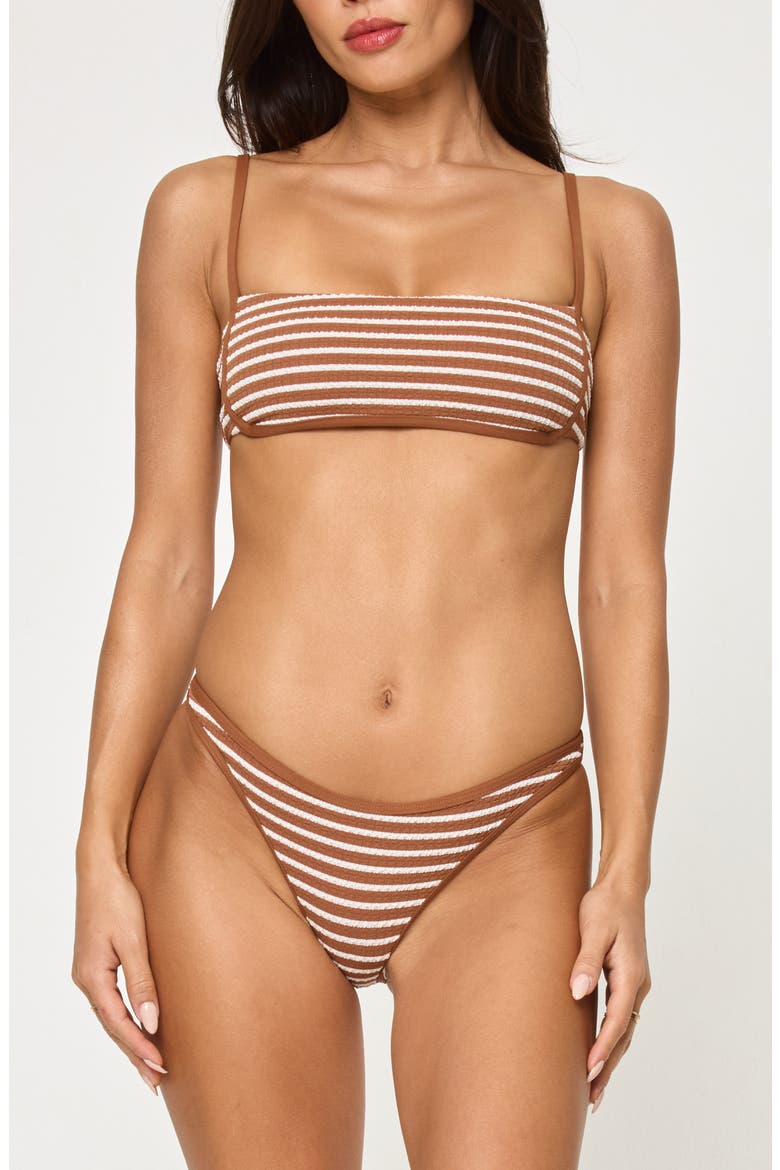 Hazel Stripe Bikini Top, Alternate, color, BROWN SUGAR
