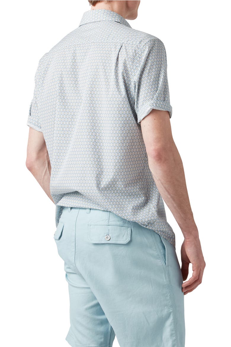 Carrick Geo Print Short Sleeve Button-Up Shirt, Alternate, color, SAND/ BLUE