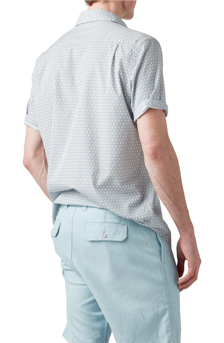 Rodd & Gunn Carrick Geo Print Short Sleeve Button-Up Shirt, Alternate, color, Sand/ Blue