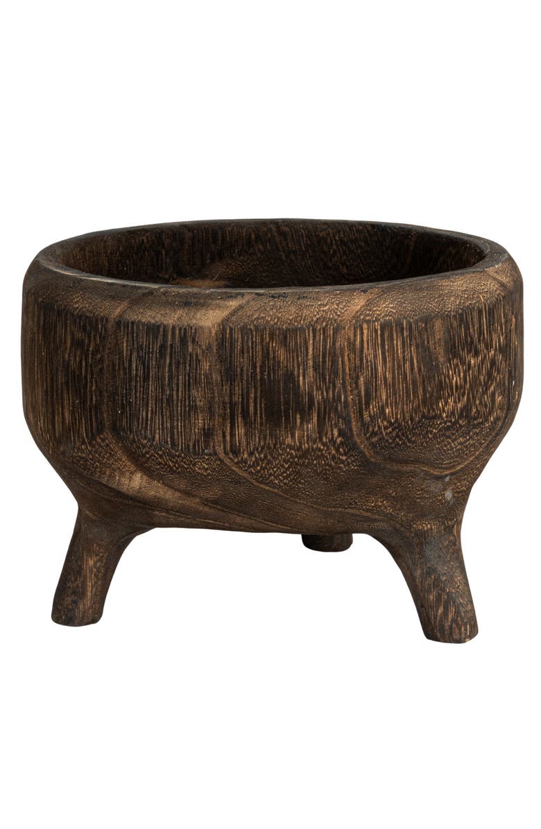 Storied Home Rustic Paulownia Footed Wood Bowl , Charred Brown, Main, color, Brown