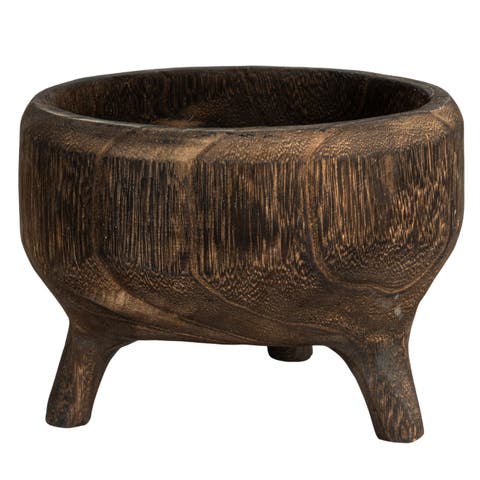 Rustic Paulownia Footed Wood Bowl , Charred Brown