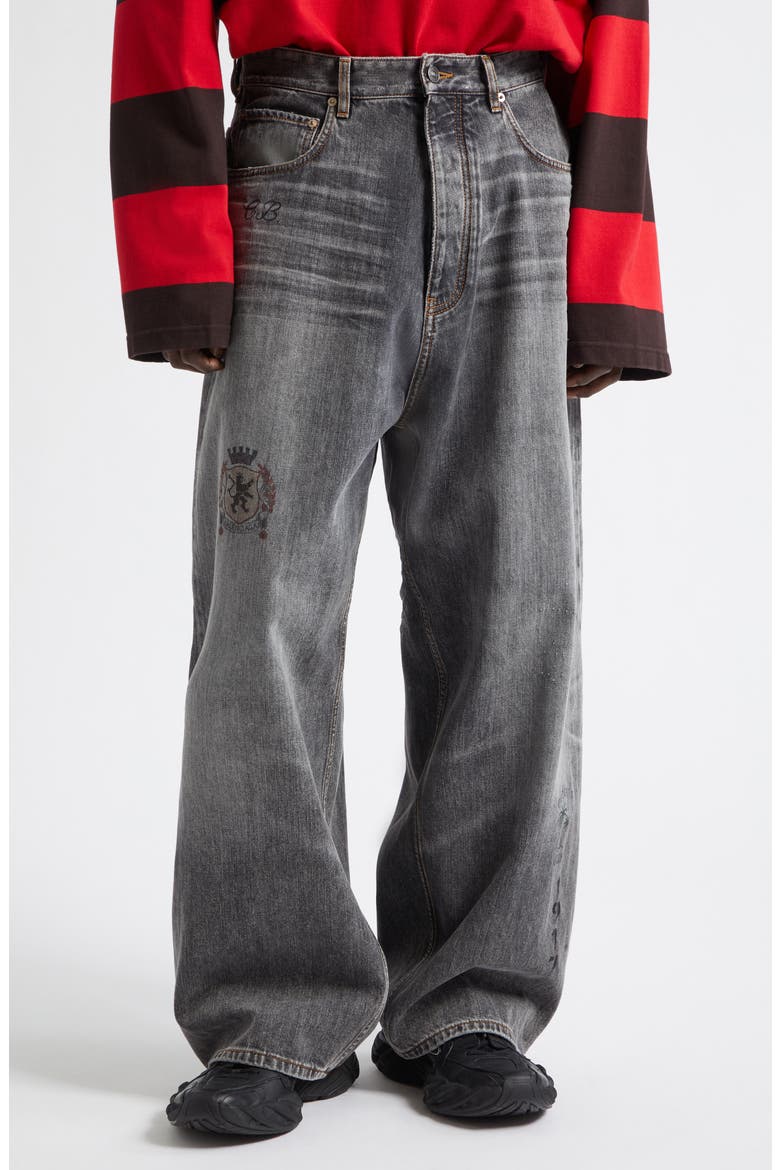 Tattoo Print Baggy Jeans, Main, color, 1441 DARK GREY