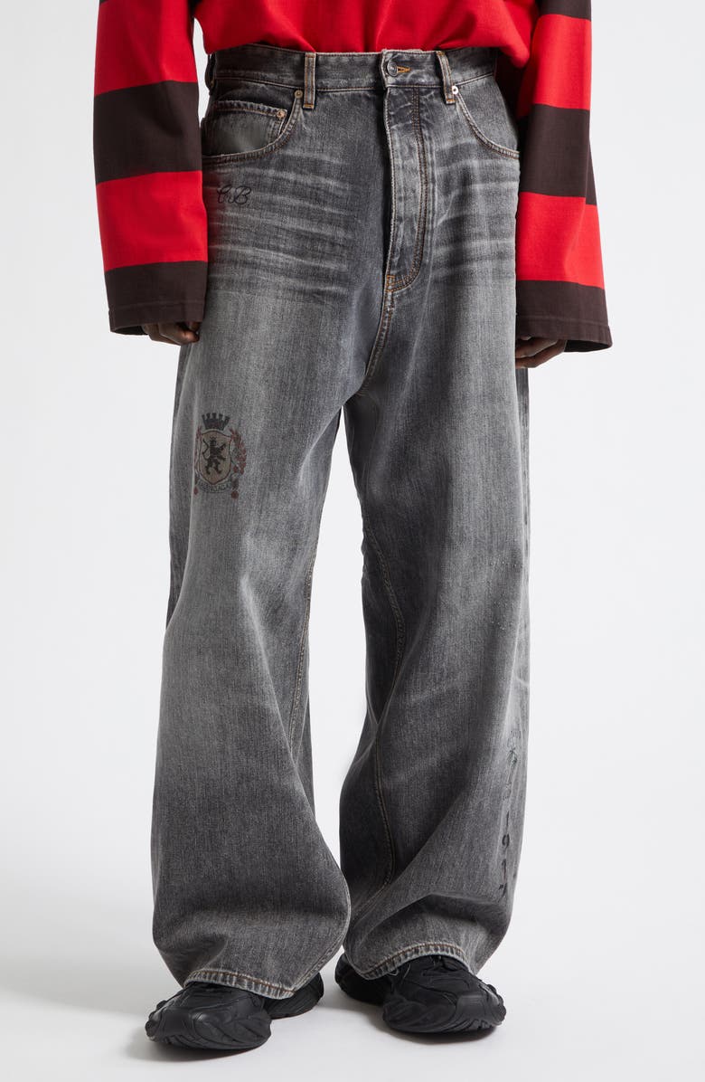 Balenciaga Tattoo Print Baggy Jeans, Main, color, 1441 Dark Grey