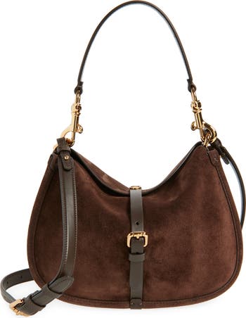 Belted Suede Hobo Bag