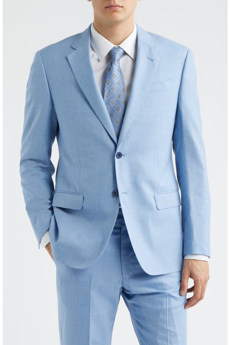Light Blue Mélange Wool & Silk Blend Suit, Alternate, color, LIGHT BLUE