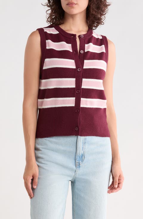 Striped Button Cardigan Vest