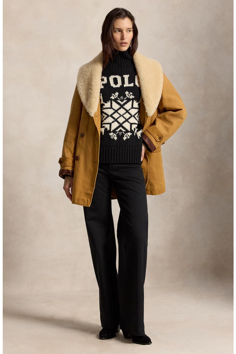 Snowflake Stretch Wool Turtleneck Sweater, Alternate, color, BLACK MU