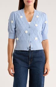 NVLT Flower Cable Stitch Short Sleeve Cardigan