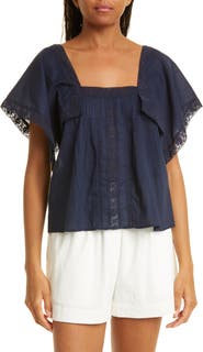 Rebecca Taylor Lace Inset Cotton Top
