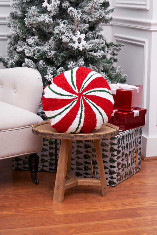 C & F Home C&f Home Christmas Peppermint Shaped Hooked Pillow In Red