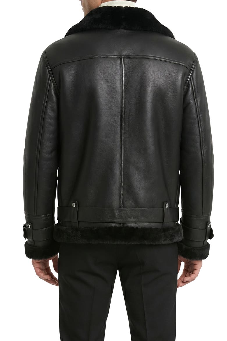 Men's  Genuine Shearling  Moto Zip Jacket, Alternate, color, BLACK