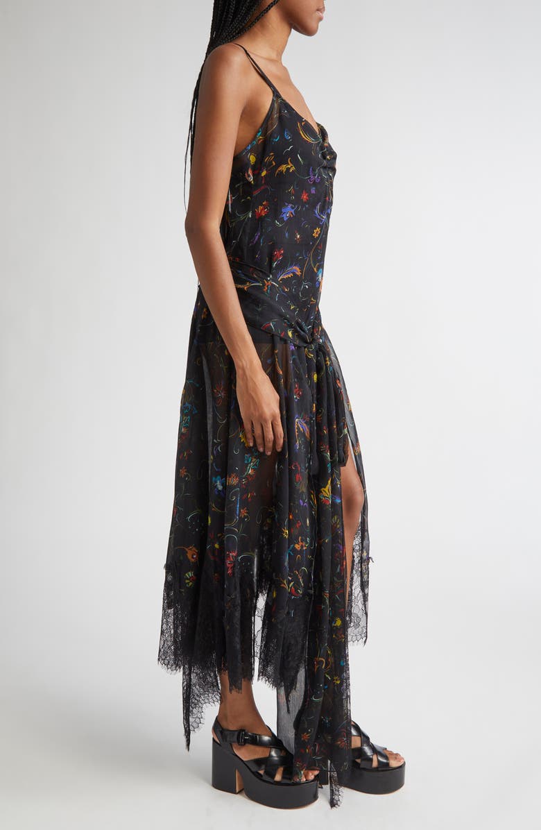 Siedrés Claudia Floral Print Lace Trim Chiffon Dress, Alternate, color, Black Multi