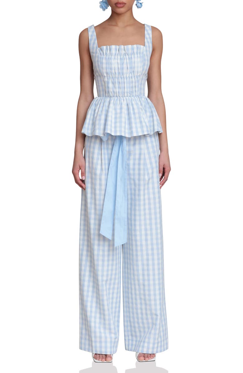 Avec Les Filles Gingham Peplum Top, Alternate, color, Light Blue Gingham