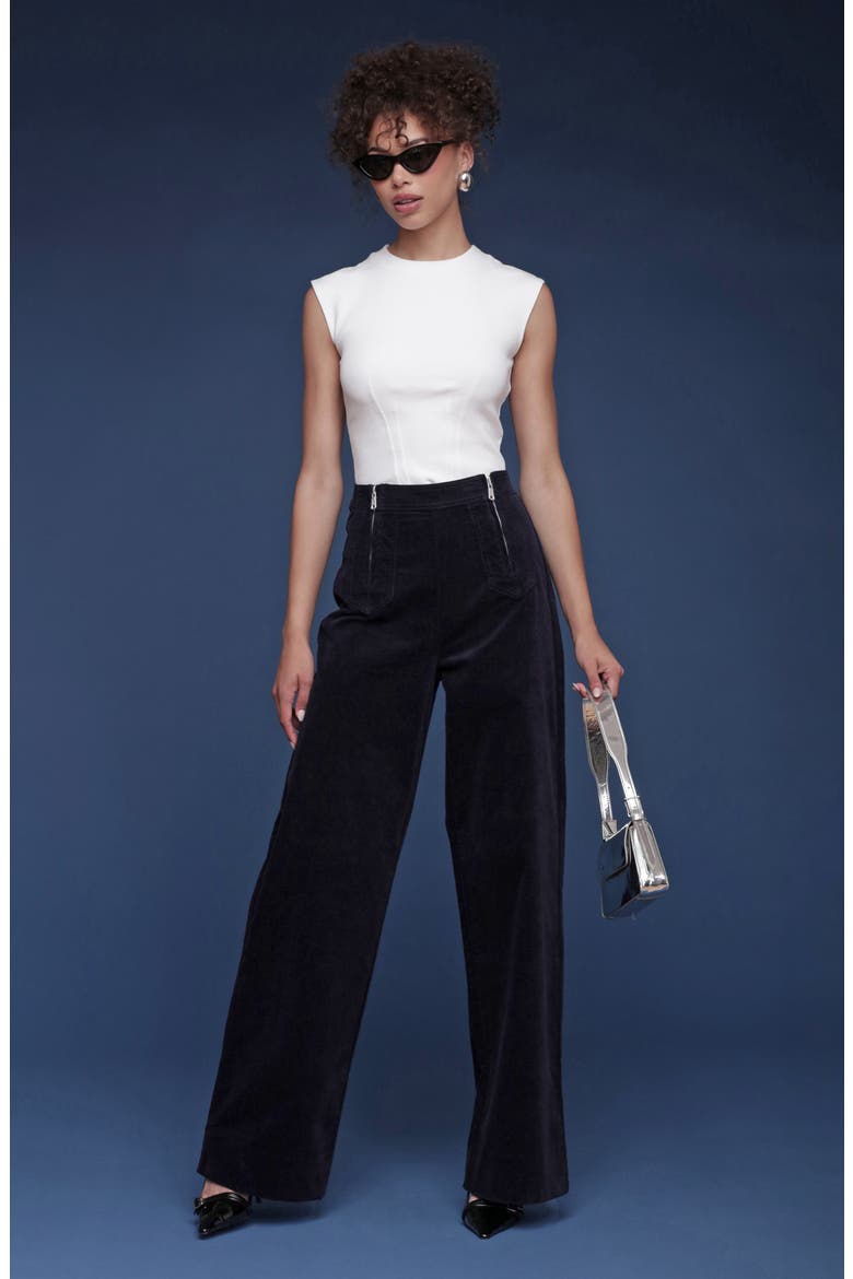 Double Zipper Wide Leg Velvet Pants, Alternate, color, NAVY