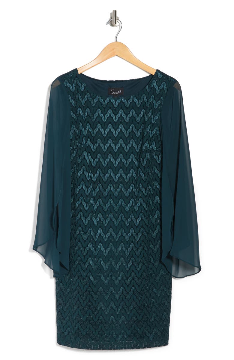 Connected Apparel Chevron Cape Sleeve Dress, Alternate, color, 