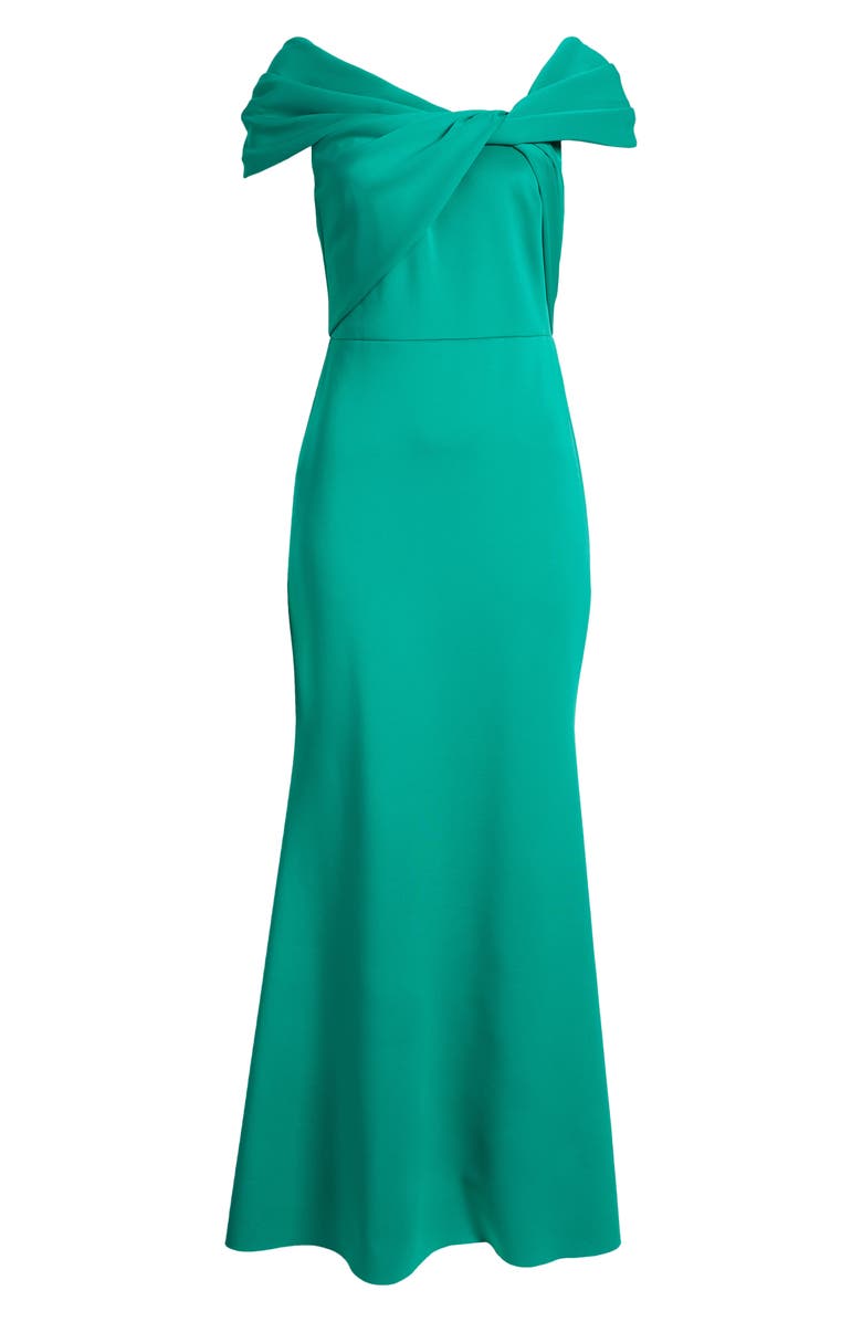 Eliza J Wrap Neckline Scuba Crepe Gown, Alternate, color, Jade