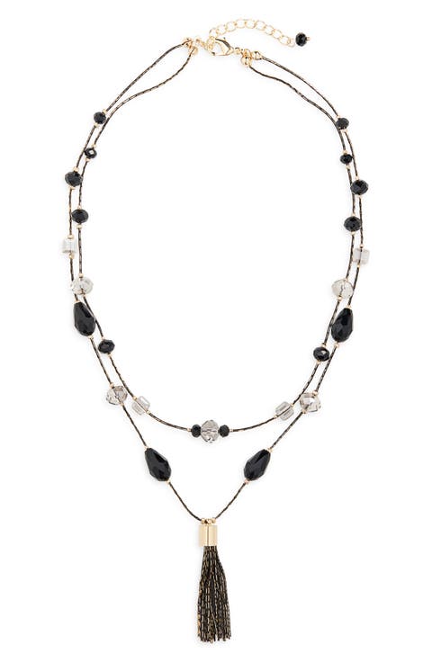 Tassel Pendant Beaded Station Layered Necklace