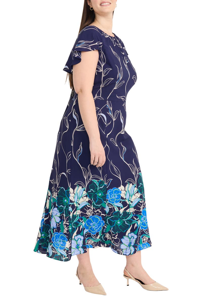 Maggy London Floral Ruffle Sleeve Dress, Alternate, color, Navy Multi