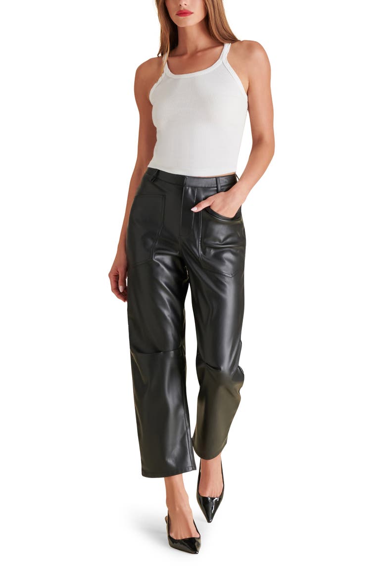 Haniel Faux Leather Barrel Pants, Alternate, color, BLACK